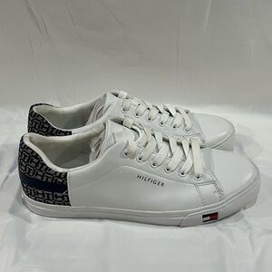 Tommy Hilfiger White Monogram Lace Up Sneakers Women Size 7 1/2